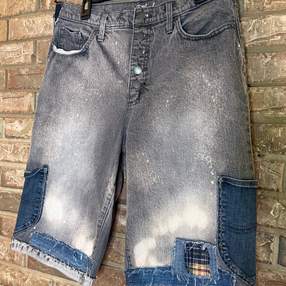 Upcycled Denim Patchwork Shorts High Waisted Wide Leg Size 12 - Picture 9 of 12